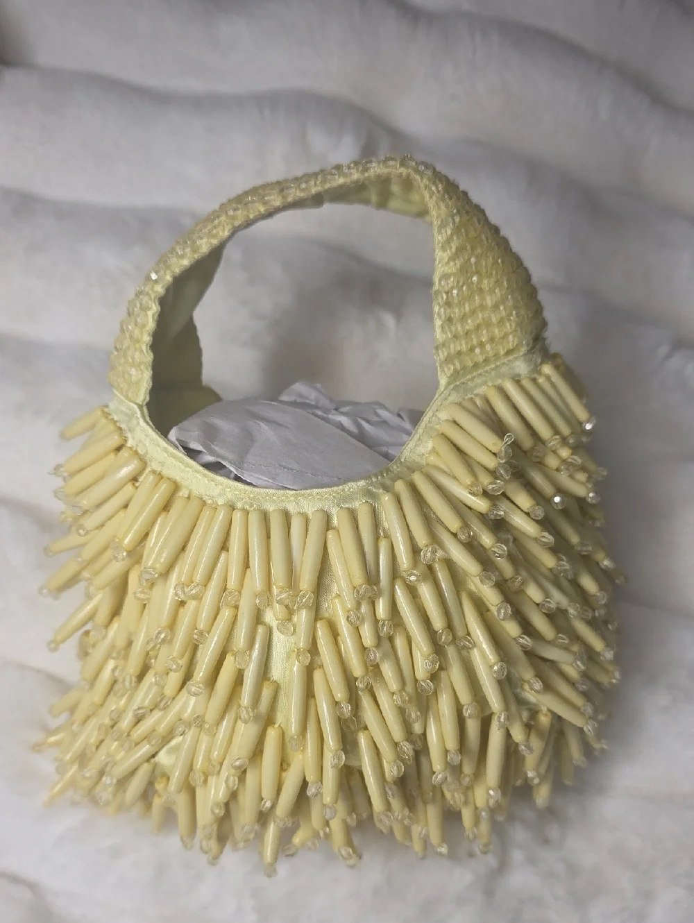 Viral TJ Maxx Beaded Yellow Mini Handbag with Fringe Handle - Picture 1 of 5